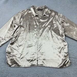 Bailey's Point Womens Blouse Satin Gold Full Zip Pleated Cuff Plus 26 28